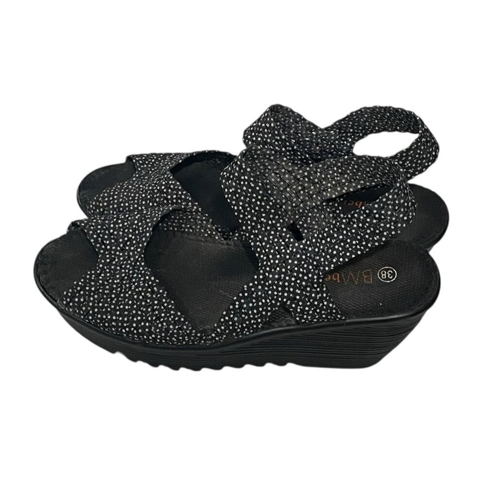 Bernie Mev Womens Polka Dot Sandals Peep Toe Wedge Black White Comfort 38 US 7 - Picture 3 of 9